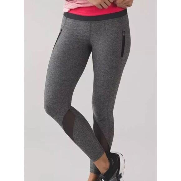 lululemon Inspire Tight II Deep Coal Grey Mesh Marled Grey with Pink Band Size 4 - Picture 11 of 11